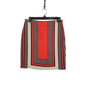 ⭐Women's Skirt New York & Company Size 8 Red Black Tan Side Zip Lined Geometric